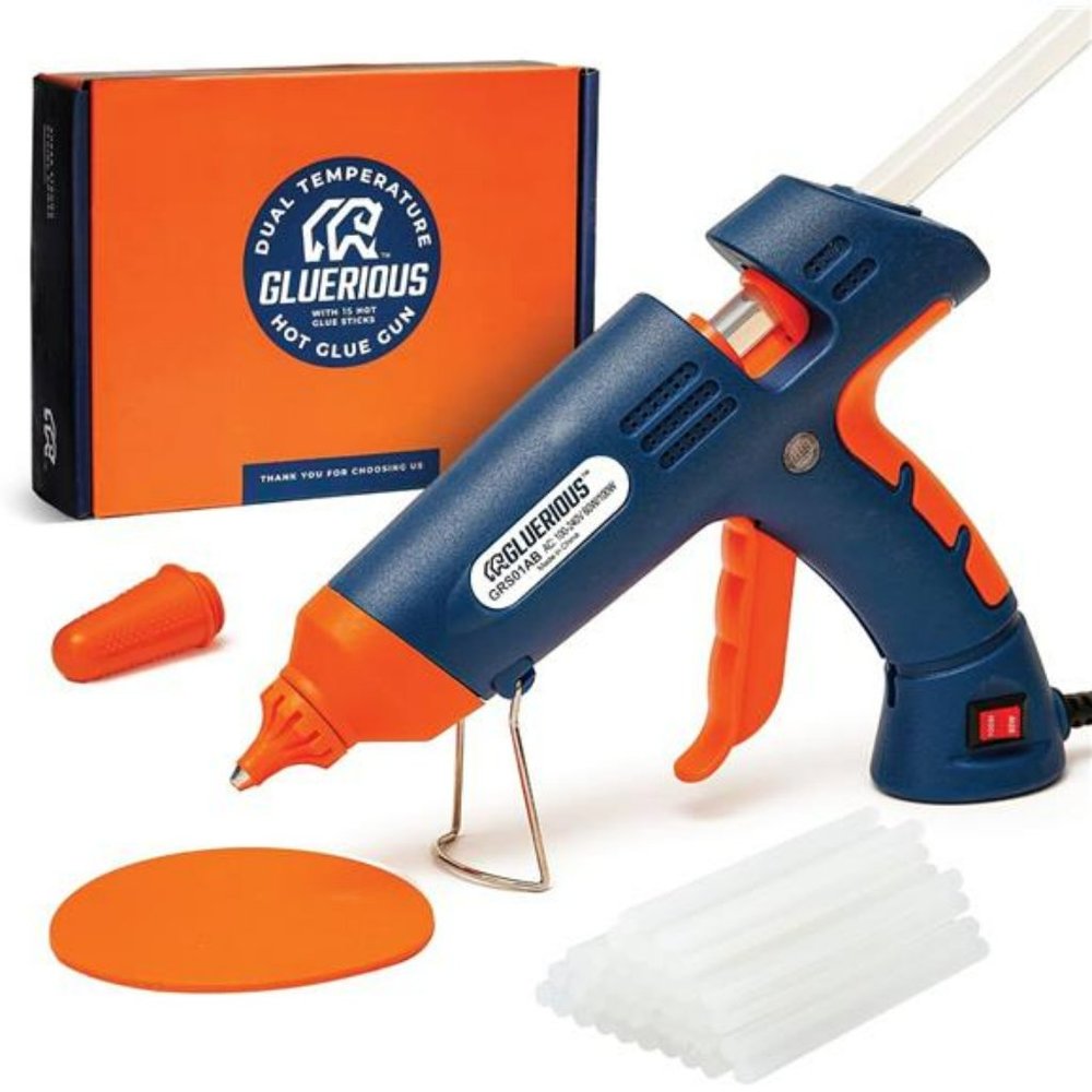 Gluerious Dual Temp Large Hot Glue Gun Kit with 15 Hot Glue Sticks for Crafts